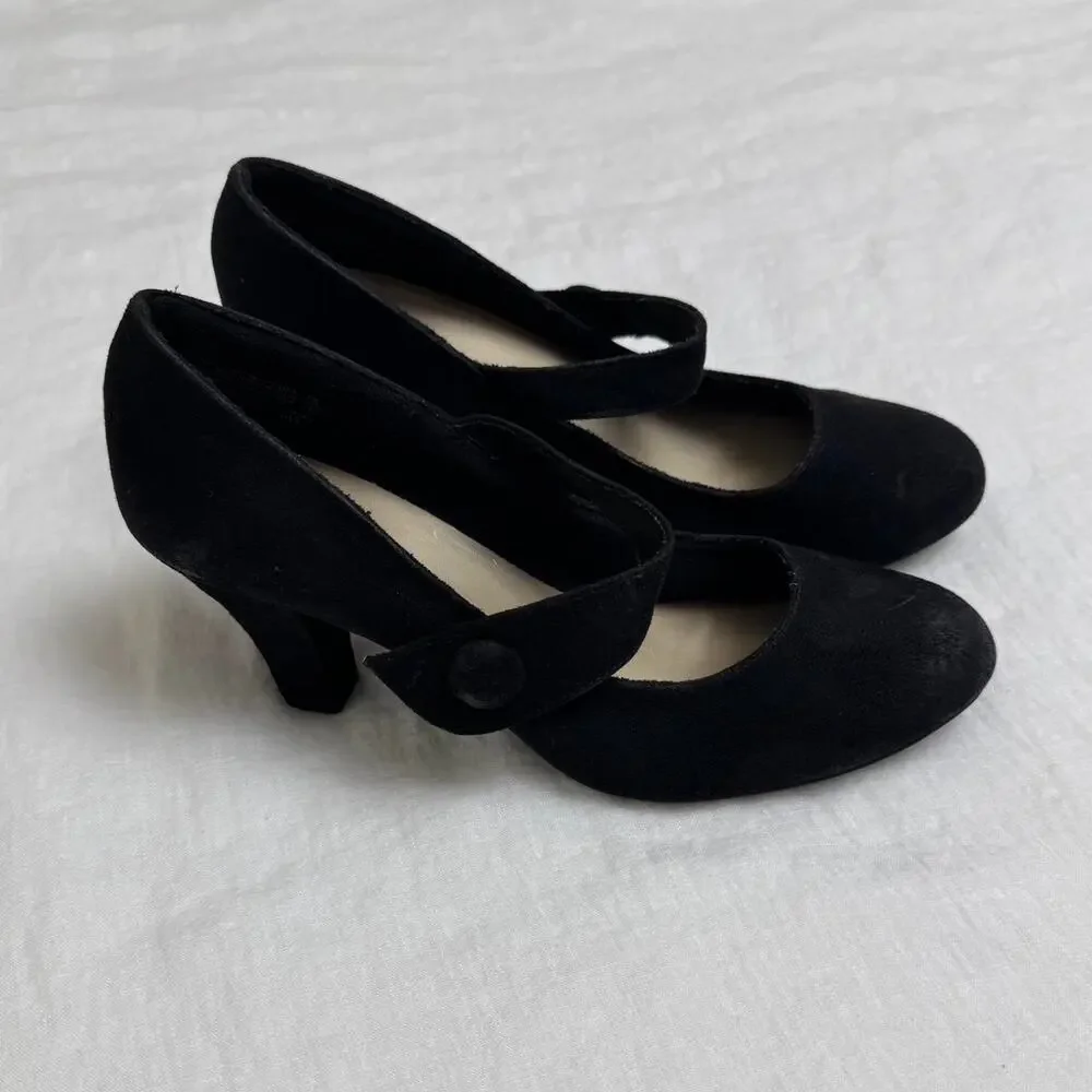 Vintage Y2K Black Faux Leather American Eagle Mary Jane Chunky Heels Size 7.5